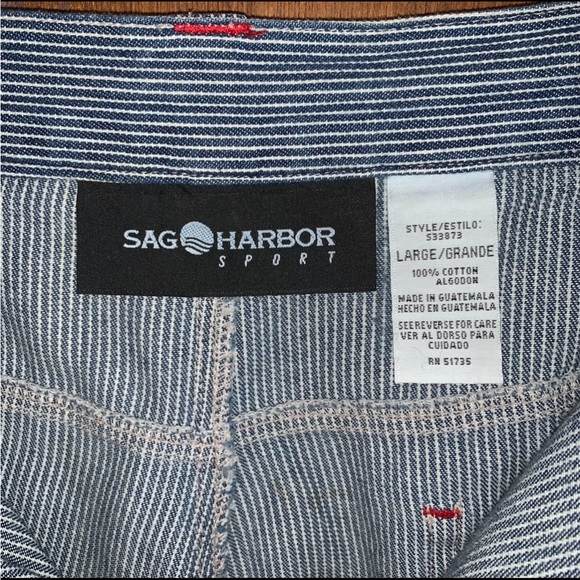 Women’s L Vintage SAG HARBOR SPORT Railroad Blue Striped Cropped Carpenter Pants - Picture 5 of 14
